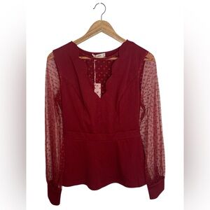 Grace Karin | NWT medium red blouse with mesh accents and heart details‎